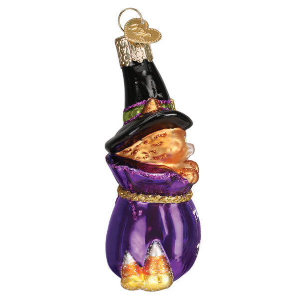 Old World Christmas Trick-or-treat kitty ornament featuring a cute black cat with Halloween costume details.