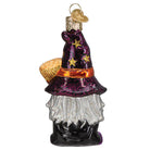 Old World Christmas Witch Gnome Ornament with pointed hat and broom, detailed Halloween-themed decor accessory.