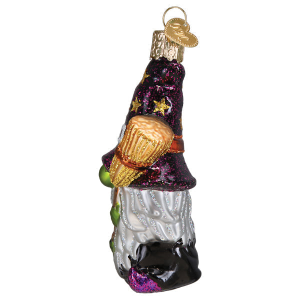 Old World Christmas Witch Gnome Ornament with pointed hat and detailed face, perfect for Halloween or holiday decor.