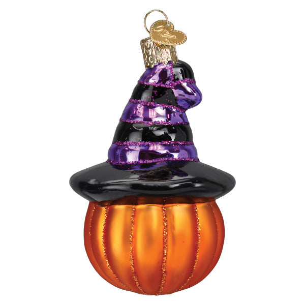 Old World Christmas Witch Pumpkin Ornament featuring a carved pumpkin with a witch's hat and detailed Halloween design.