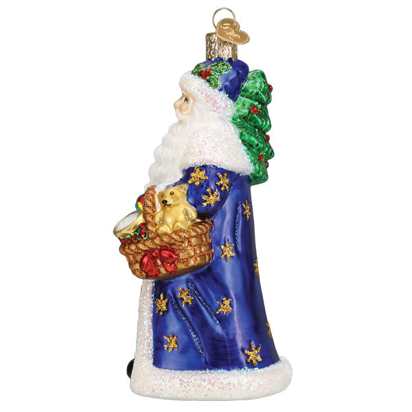 Old World Christmas Regal Father Christmas ornament featuring a detailed, colorful Santa Claus figure with a festive background.