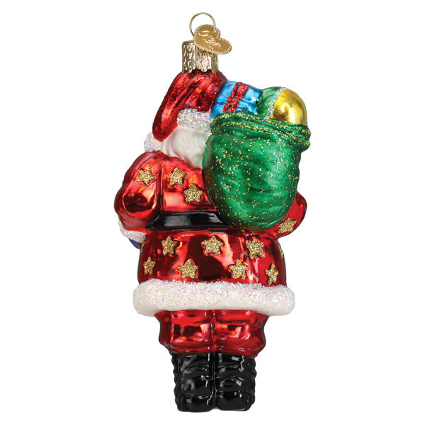 African American Santa ornament from Old World Christmas, featuring festive holiday design and detailed craftsmanship.