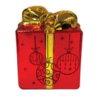 Decorative lit ornamental glass gift box by Old World Christmas with intricate design and vibrant colors.