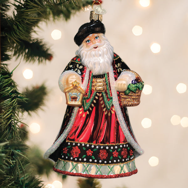 Old World Christmas Slovak Father Christmas ornament featuring a festive Santa figure with traditional attire.