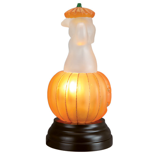 Old World Christmas Ghost Pumpkin Light ornament with a spooky ghost and orange pumpkin design, featuring detailed holiday-themed artwork.