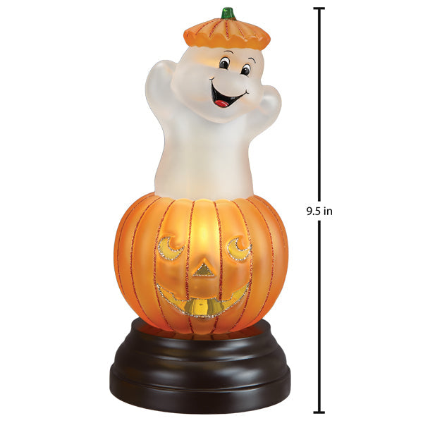 Old World Christmas Ghost Pumpkin Light ornament with a spooky ghost and bright orange pumpkin design.