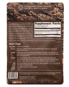 Pack of Ora Cacao Chaga mushroom supplement in a clear plastic bag with a label showing the product name and branding.
