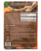 Pack of Ora Cacao Cordyceps supplement with capsules in a clear container, highlighting natural health and wellness benefits.