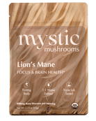 Ora Cacao Lion's Mane supplement in a clear bottle, showing the label with natural mushroom imagery and branding.