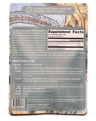 Ora Cacao Turkey Tail supplement in a clear packaging, featuring a natural mushroom product for immune support.