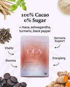 Enhanced 100% ceremonial cacao from Ora Cacao, vibrant vitality flavor, shown in a 1 lb package with rich cacao beans.