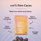 Pure 100% ceremonial cacao from Ora Cacao, Glowing Guatemala, in a 1 lb package with rich, dark cacao beans visible in the image.