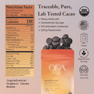 Organic 100% ceremonial cacao from Tanzania by Ora Cacao, shown in a 1 lb package with rich, dark cacao beans.