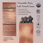 Pure 100% ceremonial cacao from Ora Cacao, Uplifting Uganda, shown in a 1 lb package with rich cacao beans and vibrant branding.