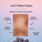 Bag of Ora Cacao Uplifting Uganda 100% Ceremonial Cacao in a resealable bag, showing cacao beans and branding.