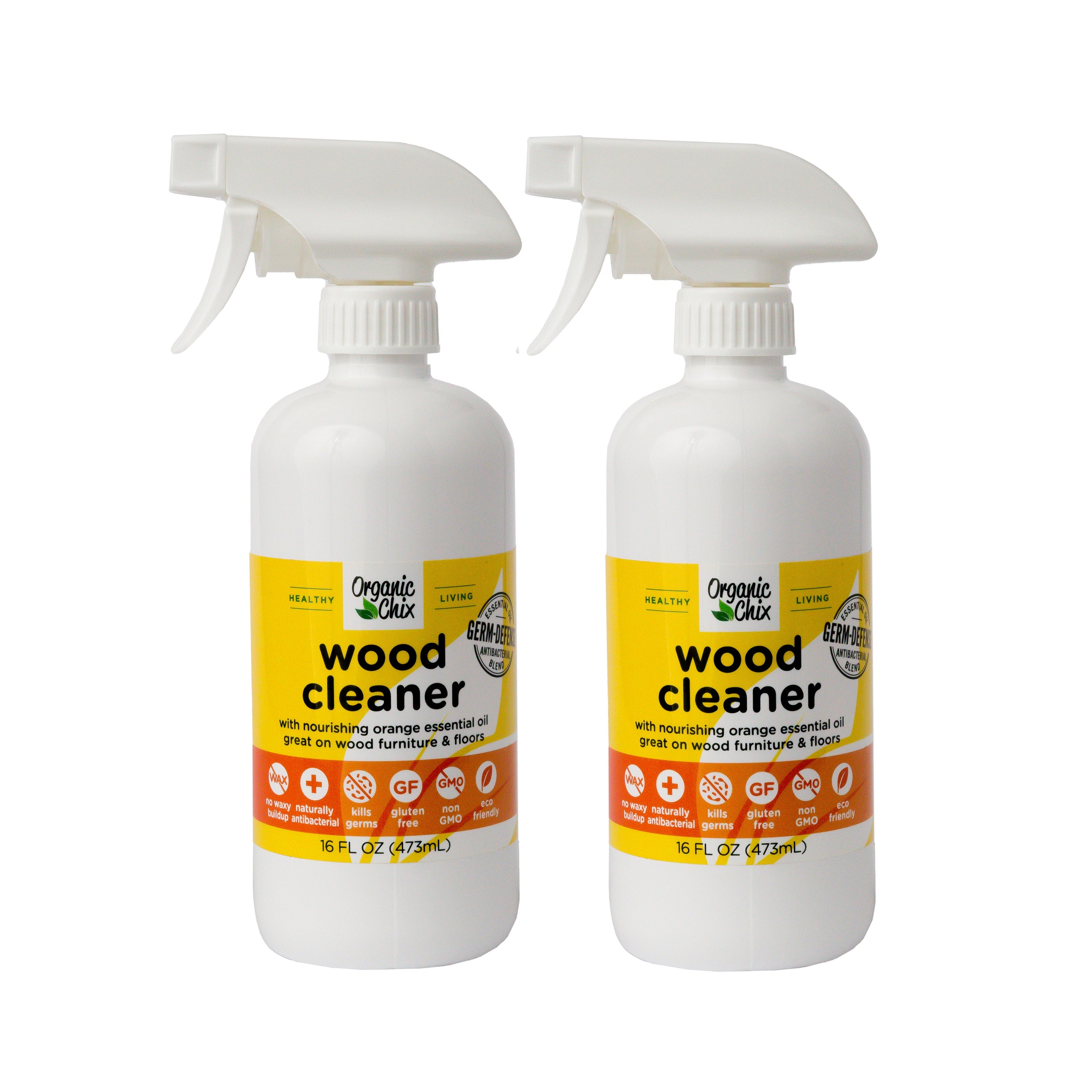 Organic Chix natural non-toxic wood cleaner duo for healthy, eco-friendly cleaning of wooden surfaces and furniture.