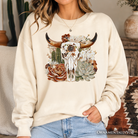 Boho floral cow skull sweatshirt by OrnamentallyYou featuring western autumn cowgirl style, casual cozy sweatshirt.