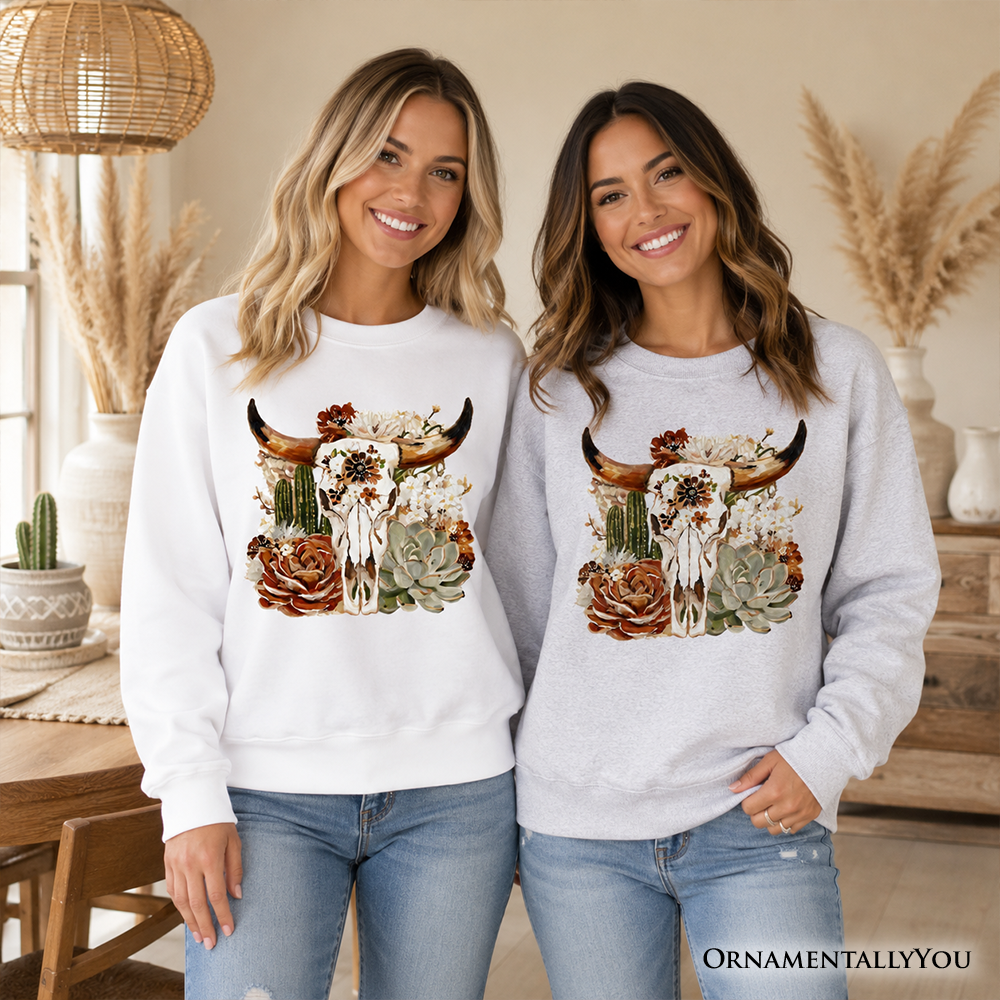 Boho floral cow skull sweatshirt by OrnamentallyYou, Western autumn cowgirl sweater with floral and skull design.