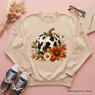 OrnamentallyYou cow pumpkin floral sweatshirt with autumn harvest design, featuring western-inspired fall-themed print on soft fabric.