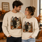 Vintage Halloween Frankenstein couple pumpkin patch sweatshirt by OrnamentallyYou featuring festive fall fall festival sweater design.