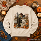 Vintage Frankenstein couple pumpkin patch Halloween sweatshirt by OrnamentallyYou, featuring festive fall fall festival design.