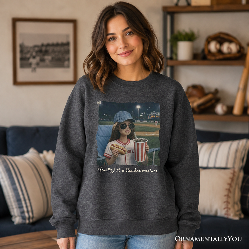 Funny doll face baseball sweatshirt by OrnamentallyYou, featuring a playful sports fan mom design on a cozy gray sweatshirt.