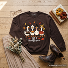 Ash-colored Just a Thankful Goose sweatshirt by OrnamentallyYou featuring a humorous Thanksgiving turkey design.