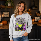 Black cat Halloween sweatshirt with midnight margaritas and witchy cocktail design, cozy spooky season sweater by OrnamentallyYou
