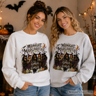 Midnight Margaritas Girls Will Be Girls Witch Coven Halloween Sweatshirt by OrnamentallyYou showing a cozy, dark-themed Halloween party sweater.
