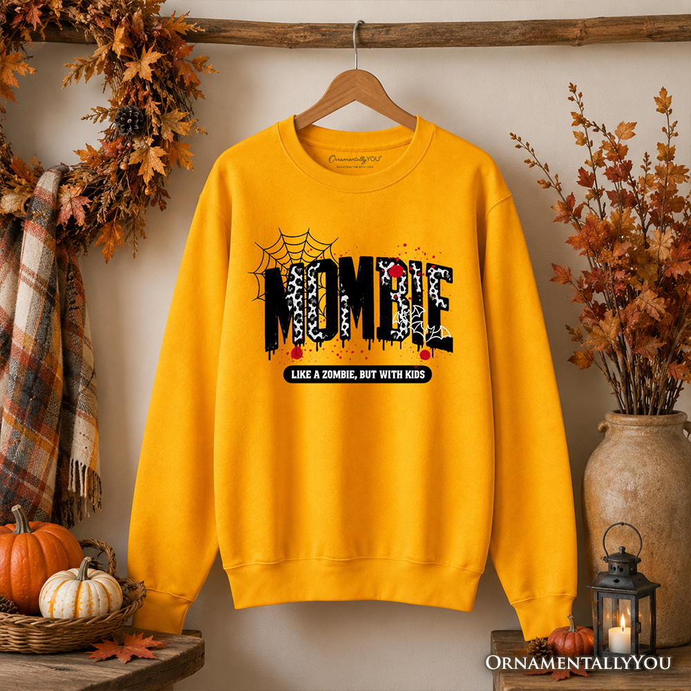 Ash gray Mombie Like a Zombie Halloween sweatshirt by OrnamentallyYou featuring a humorous mom horror design.
