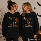 Black I'm Just Here for the Boos Witch sweatshirt by OrnamentallyYou featuring fun Halloween party graphic on cozy sweatshirt fabric.