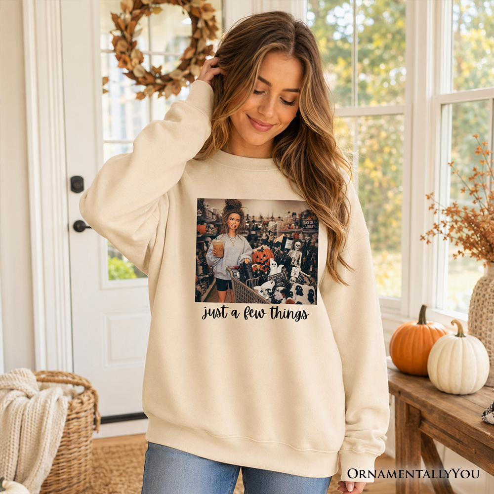 Black Halloween shopping sweatshirt by OrnamentallyYou featuring funny spooky season decor design, casual and cozy for fall festivities.