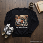 Black Halloween shopping sweatshirt by OrnamentallyYou with funny spooky season decor phrase, cozy fall sweater for season lovers.
