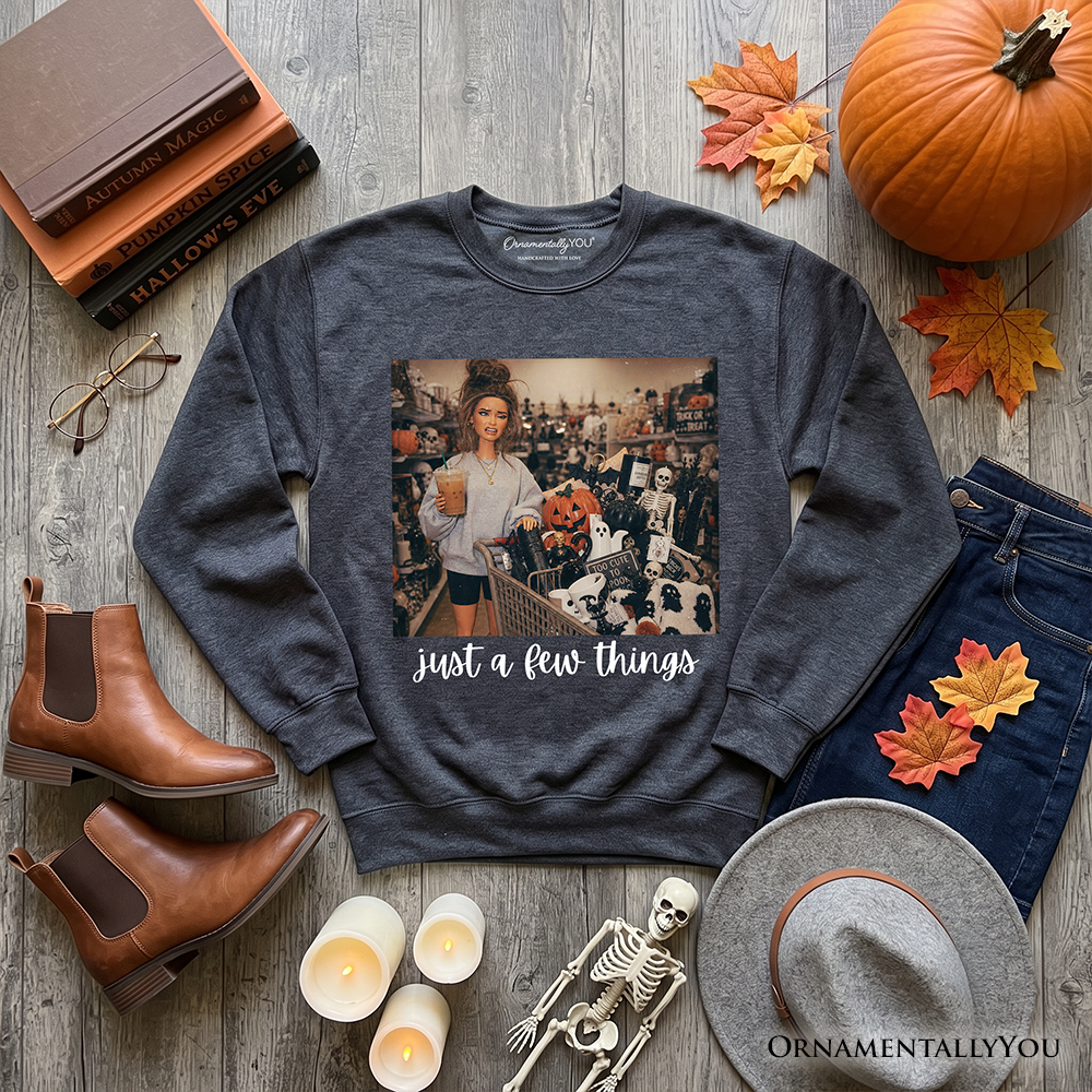 Black Halloween shopping sweatshirt by OrnamentallyYou featuring funny spooky season decor design and comfortable sweater style.