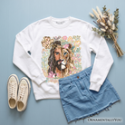 Black Lion of Judah Christian sweatshirt by OrnamentallyYou featuring floral Jesus religious faith design on the front.