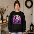 Black Synthwave 80's Edgar Allan Poe horror sweatshirt by OrnamentallyYou featuring retro neon Halloween and vaporwave design.