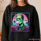 Black Vaperwave Frankenstein sweatshirt by OrnamentallyYou featuring neon horror design, retro synthwave 80s style Halloween sweater.