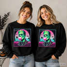 Black Vaperwave Frankenstein neon horror sweatshirt by OrnamentallyYou, featuring retro 80s synthwave style Halloween design.