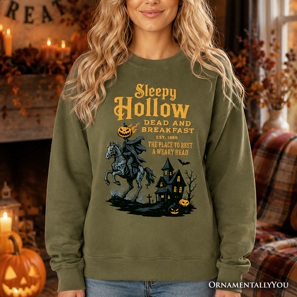 Dark chocolate Headless Horseman Sleepy Hollow Halloween vintage sweatshirt by OrnamentallyYou featuring spooky retro design.