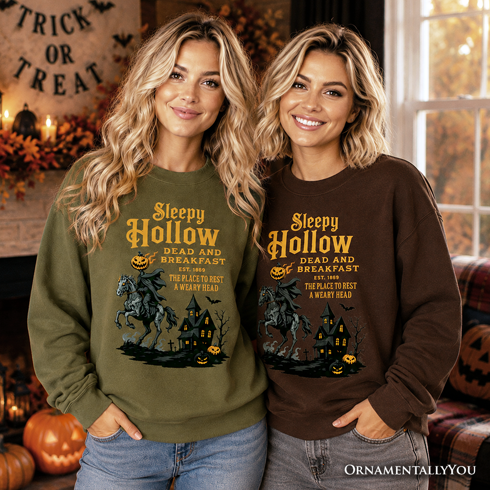 Dark chocolate Halloween vintage sweatshirt featuring the Headless Horseman from Sleepy Hollow by OrnamentallyYou.