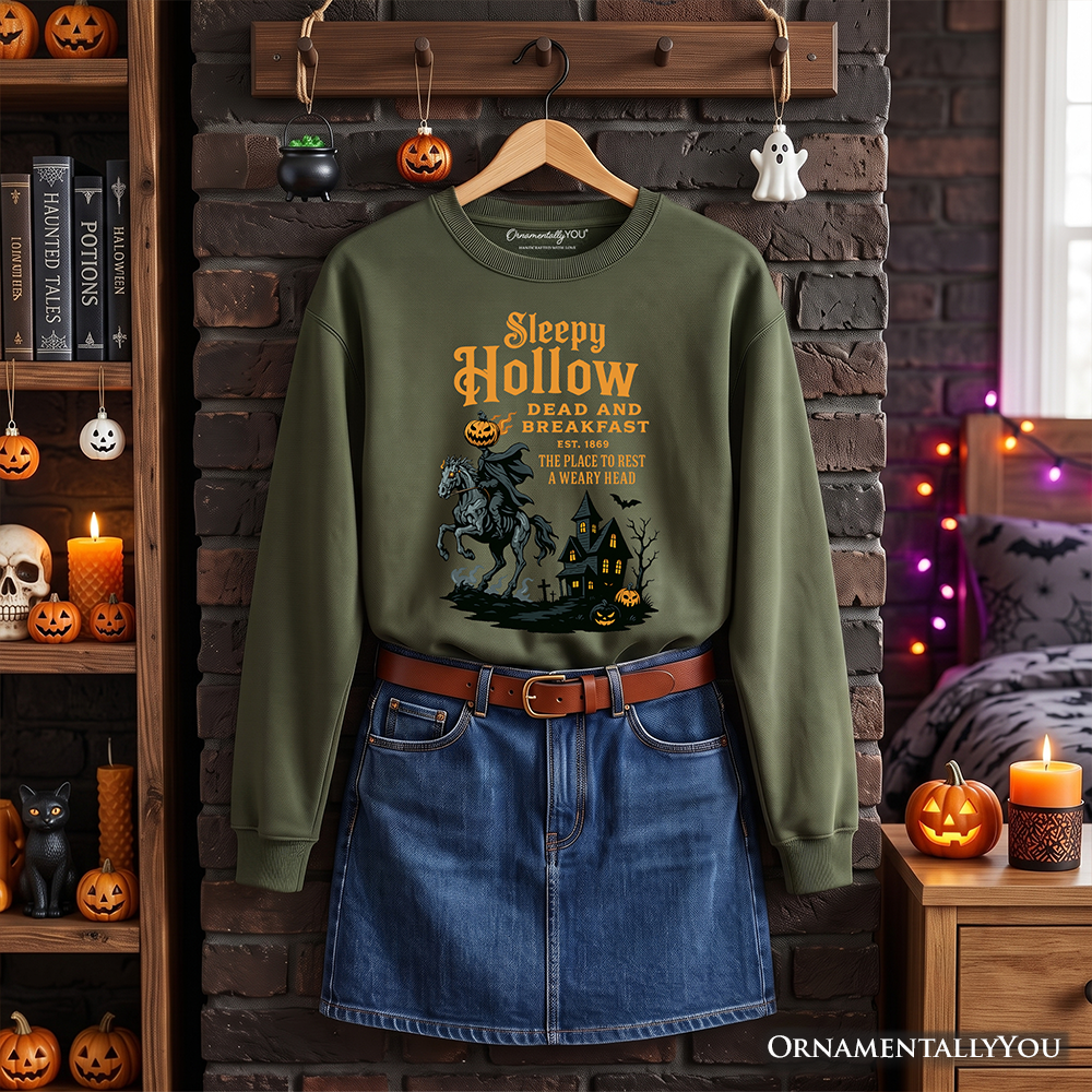 Dark chocolate Halloween vintage sweatshirt featuring the Headless Horseman from Sleepy Hollow by OrnamentallyYou.