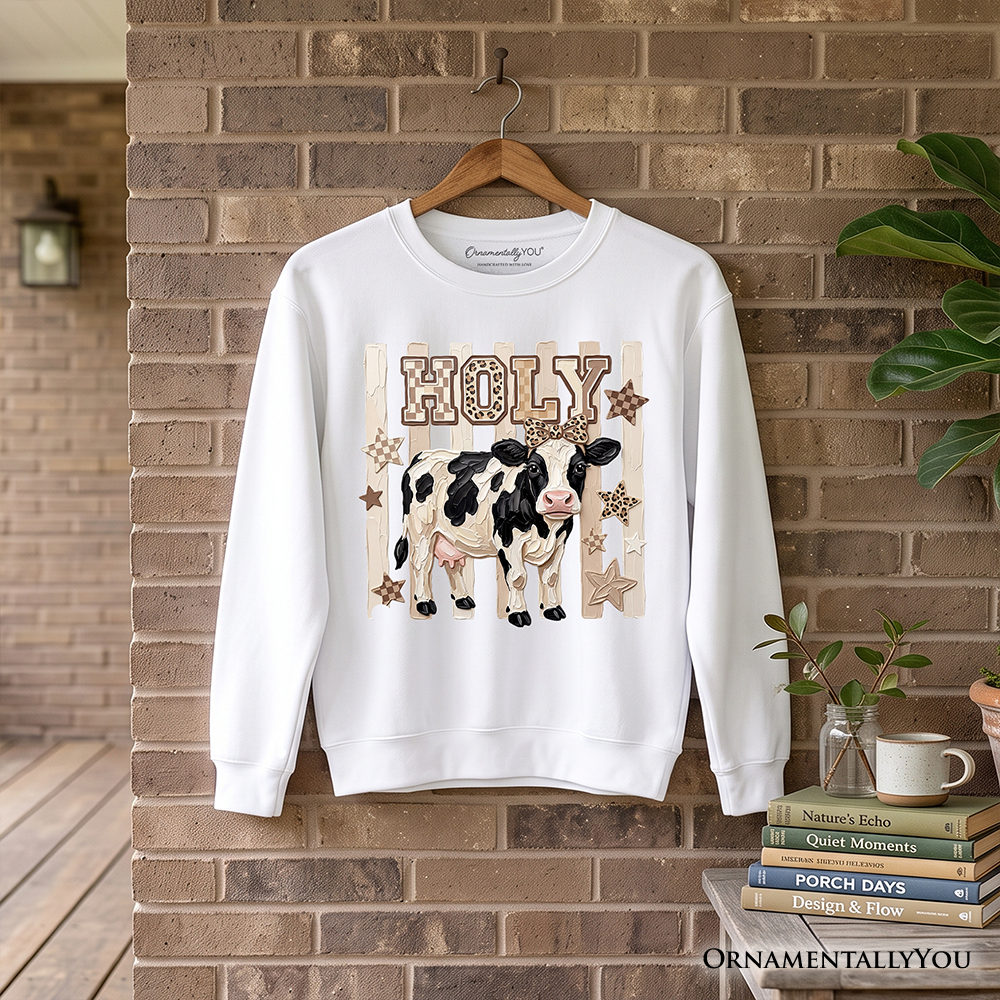 Holy Cow Coquette sweatshirt by OrnamentallyYou featuring leopard bow farm animal design on a cozy sweatshirt.