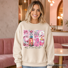 Sand-colored Nurse Life sweatshirt by OrnamentallyYou featuring medical essentials design for coquette nurses.