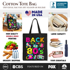 Colorful 80s-themed tote bag by OrnamentallyYou featuring retro eighties design, perfect for party or shopping.