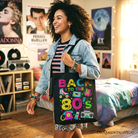 Colorful retro 80s tote bag by OrnamentallyYou featuring vibrant eighties-inspired design, perfect for shopping or parties.