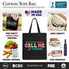 Black canvas tote bag with "My Favorite People Call Me Nana" printed in white, featuring sturdy handles and spacious interior.