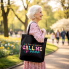 Black canvas tote bag with "My Favorite People Call Me Nana" text, featuring a stylish design for proud grandmothers.