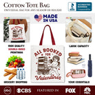 White canvas tote bag featuring "All Booked For Valentines Cupid" vintage design, perfect for bookworm or funny gift enthusiasts.