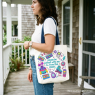 White tote bag with "Be Patient I’m From the 1900s" retro 90s throwback design, casual accessory by OrnamentallyYou.