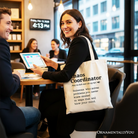 White personalized canvas tote bag with "Chaos Coordinator" definition, perfect for busy moms and shoppers.